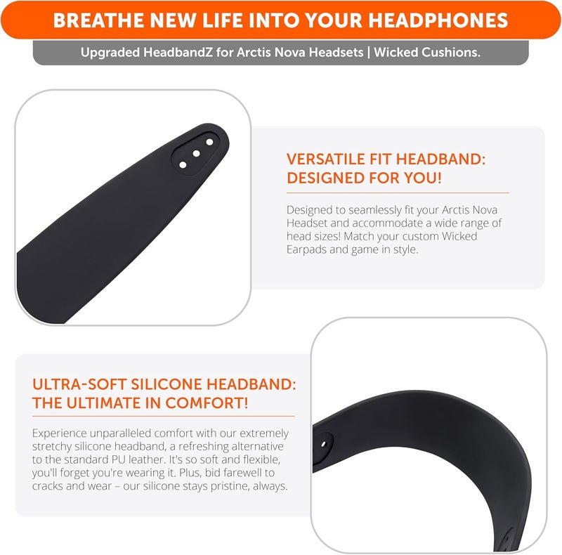 WC HeadbandZ Arctis Nova - Upgraded Silicone Headband for Arctis Nova Headsets by Wicked Cushions - Enhanced Flexibility, Comfort, and Style with Matching Earpad Designs | Black - Image 4